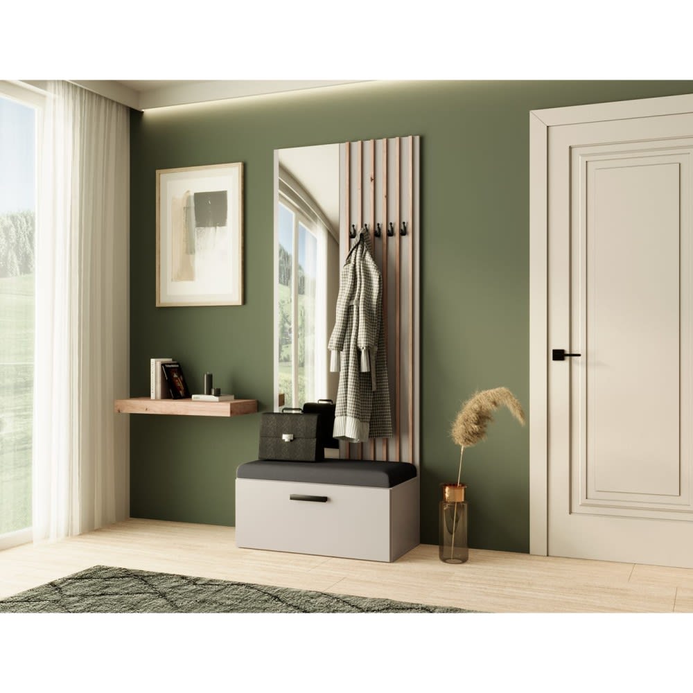 Garderobe mit Lamellen und Spiegel, Kaschmir+Schwarz - Maisons Du