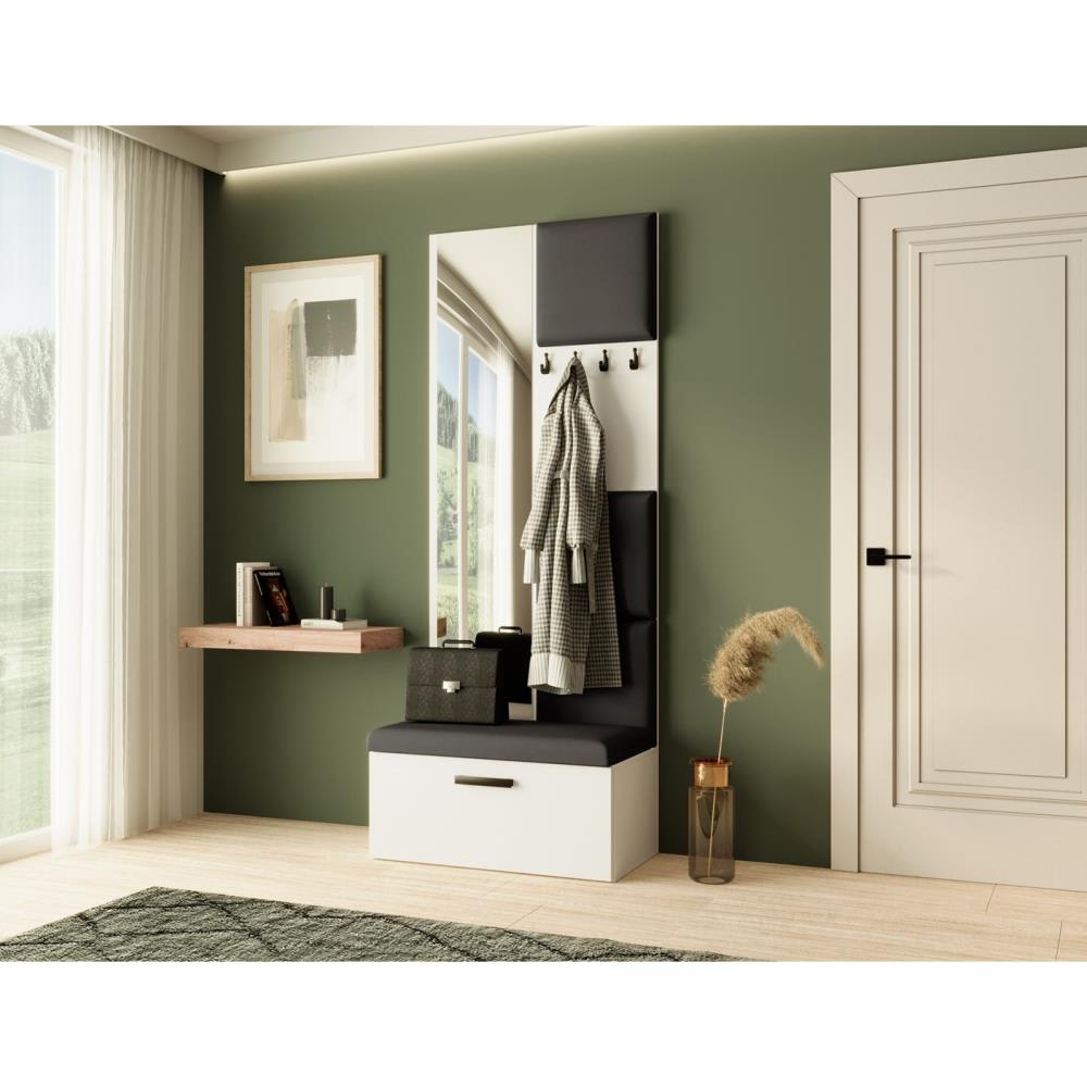 Garderobe mit gepolsterten Paneelen, Weiß+Schwarz - Maisons Du