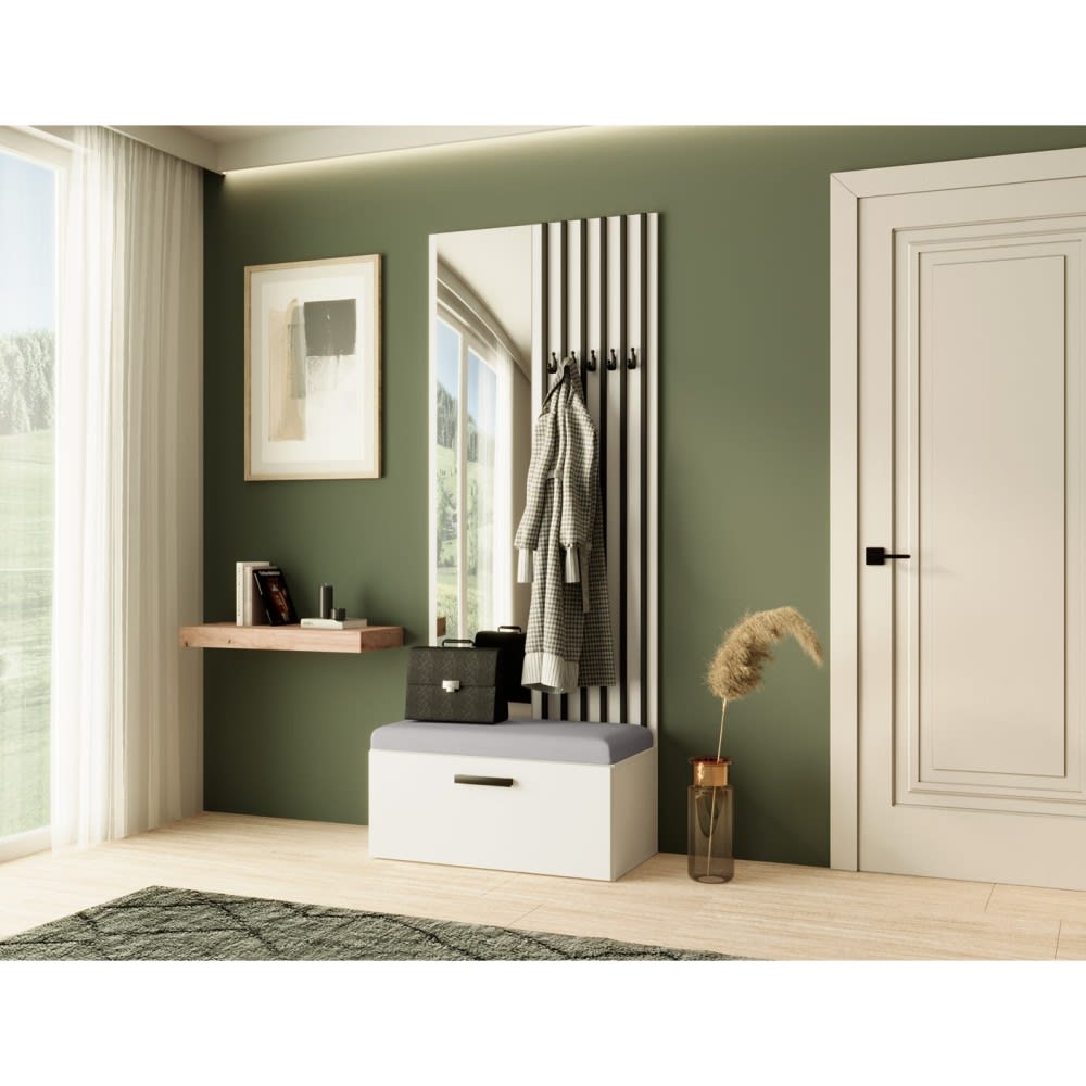 Garderobe mit Lamellen und Spiegel, Weiß+Grau - Maisons Du Monde