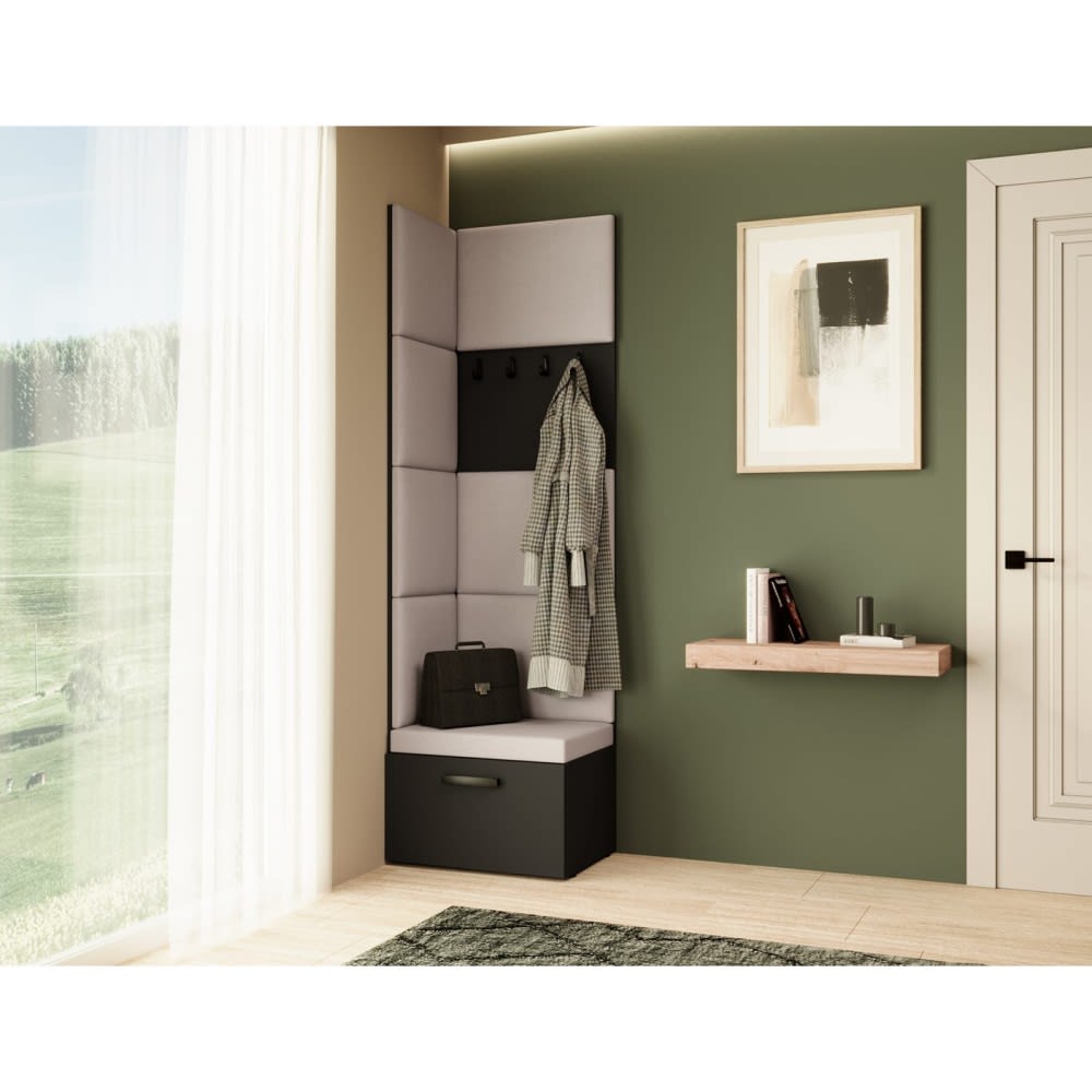 Eckgarderobe mit gepolsterten Paneelen, Schwarz+Beige - Maisons