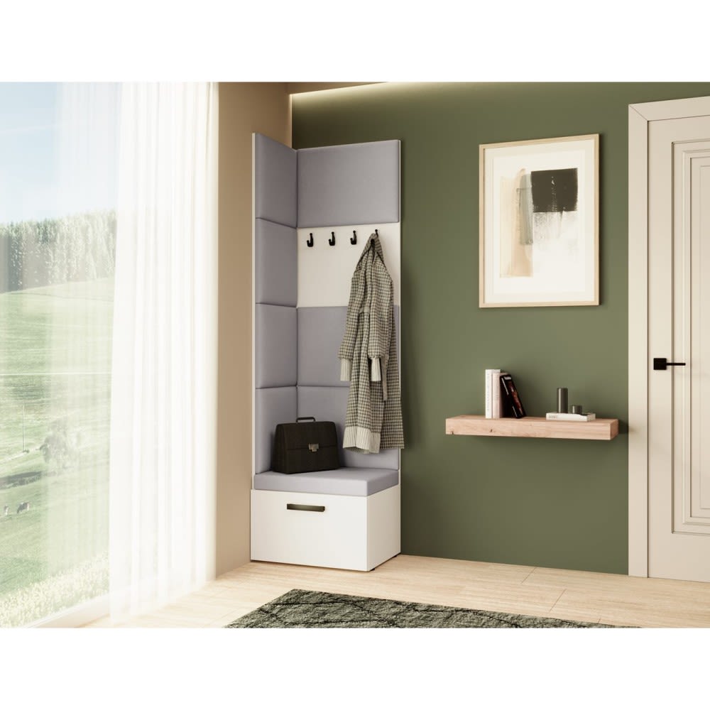 Eckgarderobe mit gepolsterten Paneelen, Weiß+Grau - Maisons Du