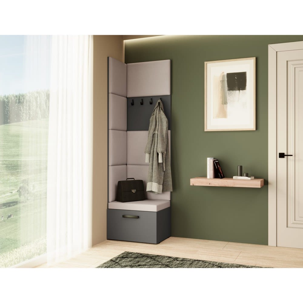 Eckgarderobe mit gepolsterten Paneelen, Graphit+Beige - Maisons