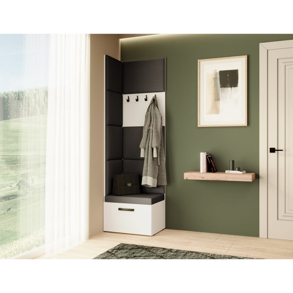 Eckgarderobe mit gepolsterten Paneelen, Weiß+Schwarz - Maisons Du