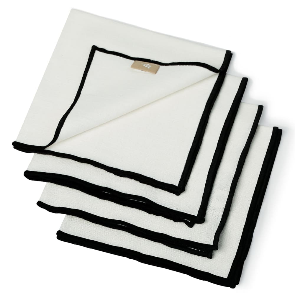 Lot de 4 serviettes de table lin lavé 45x45 blanc & noir