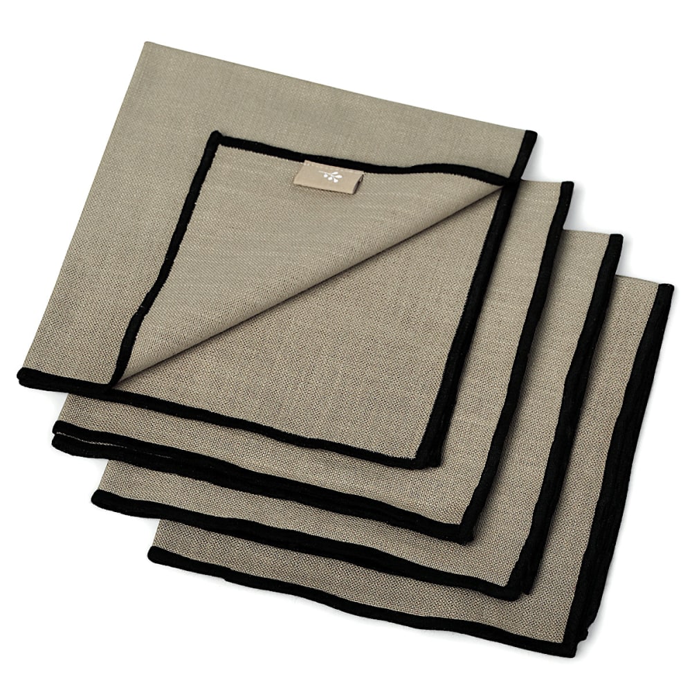 Lot de 4 serviettes de table lin lavé 45x45 naturel & noir