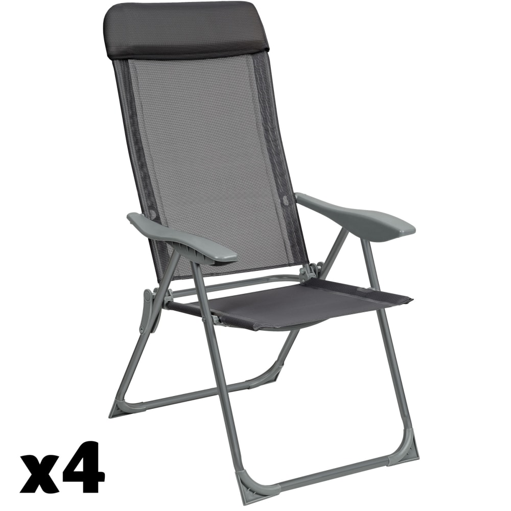 Lot de 4 chaises de jardin pliantes en aluminium gris anthracite