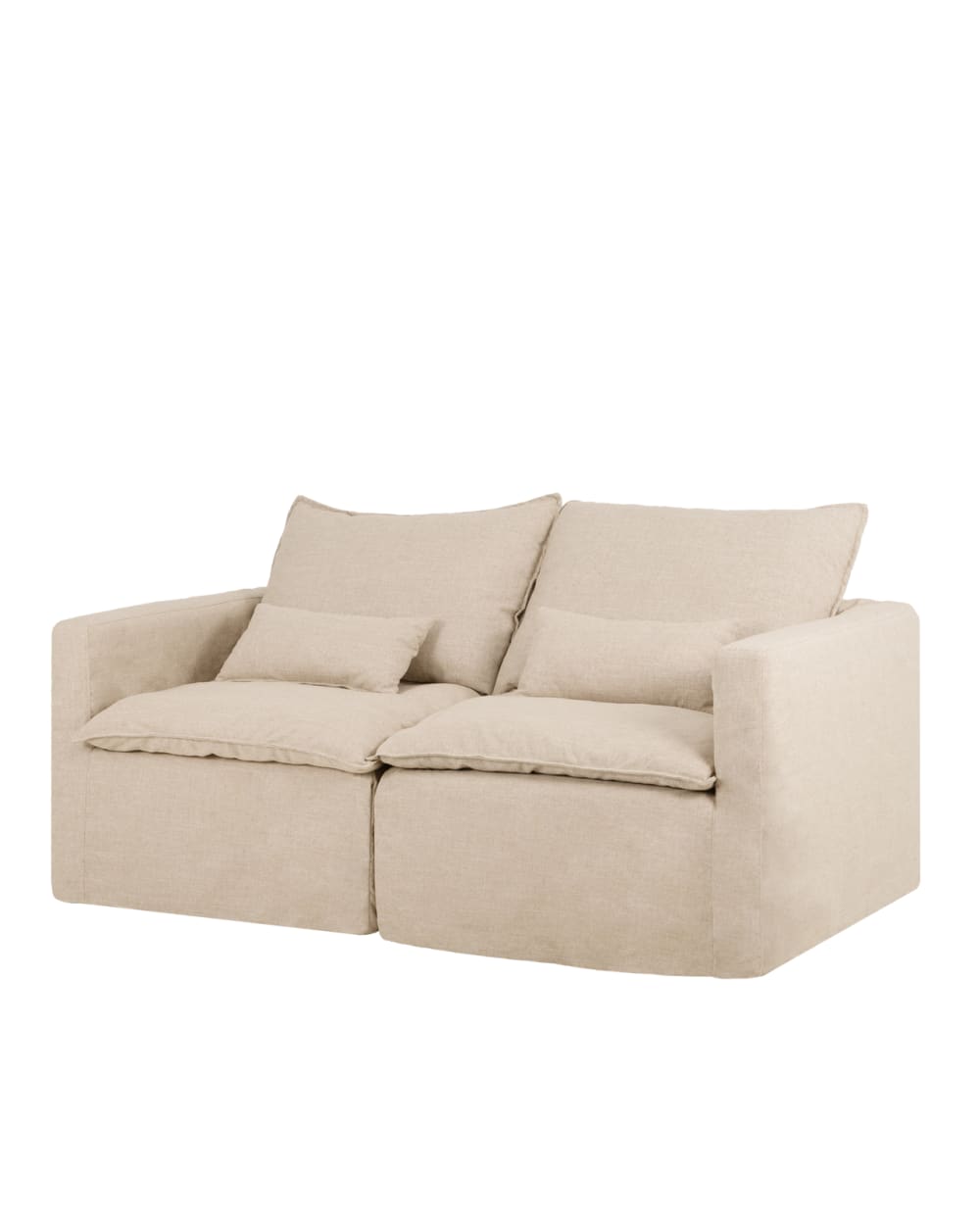 Canapé modulaire droit en coton et lin déhoussable beige 195x97cm