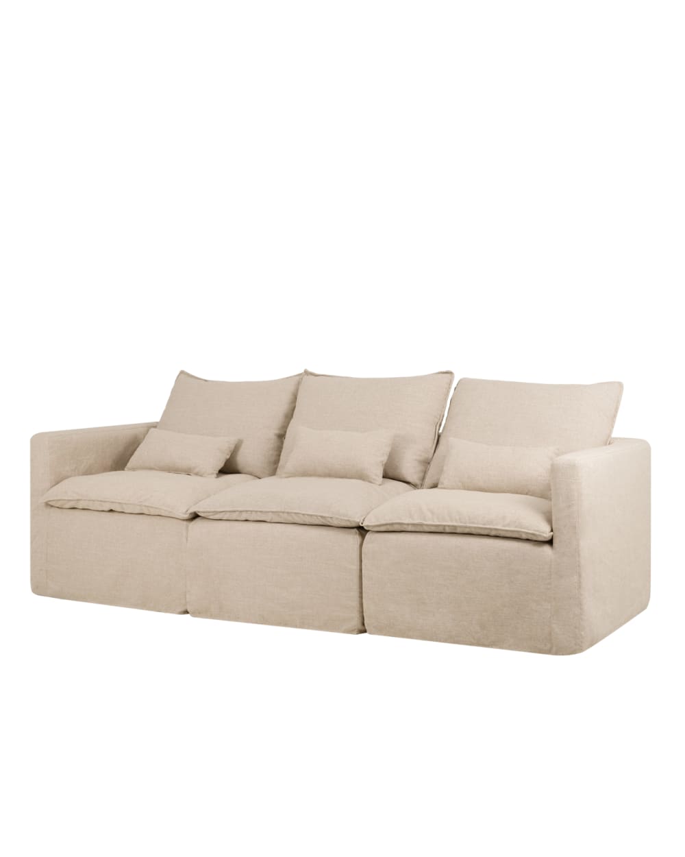 Canapé modulaire droit en coton et lin déhoussable beige 280x97cm