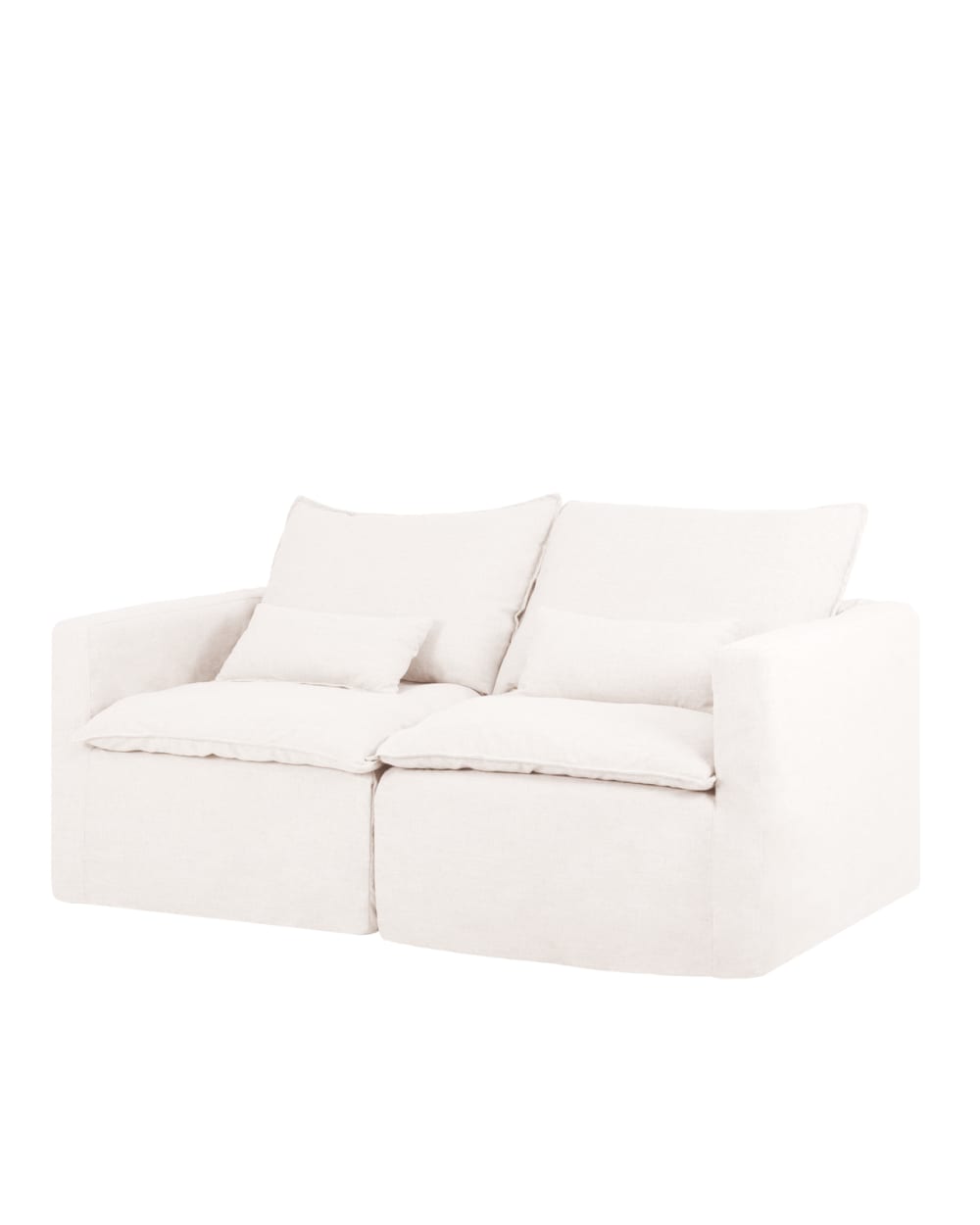 Canapé modulaire droit en coton et lin déhoussable blanc 195x97cm