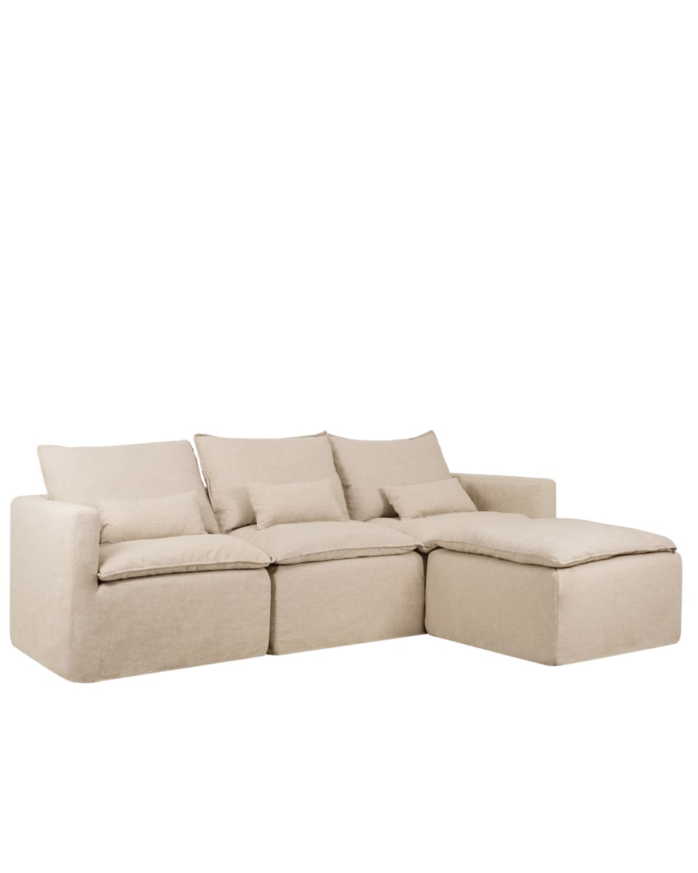 Canapé modulaire chaise longue droite déhoussable beige 280x185cm