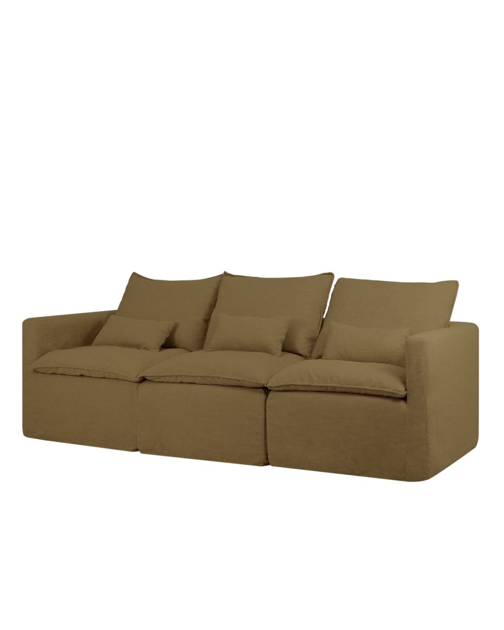 Canapé modulaire droit en coton et lin déhoussable vert 280x97cm