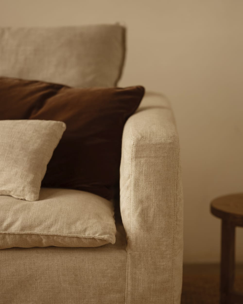 Module en coton et lin accoudoir droit déhoussable beige 97x97cm