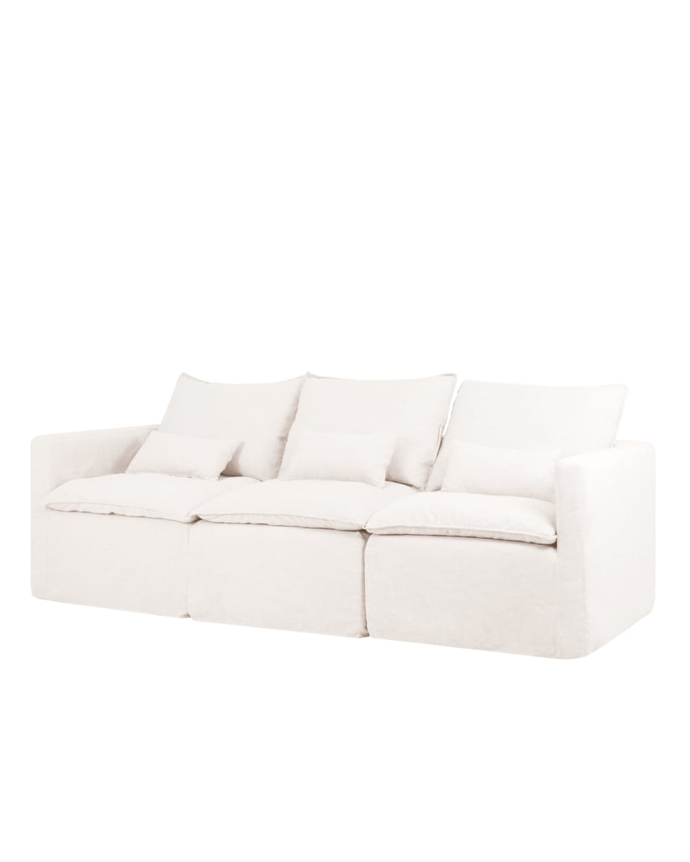 Canapé modulaire droit en coton et lin déhoussable blanc 280x97cm