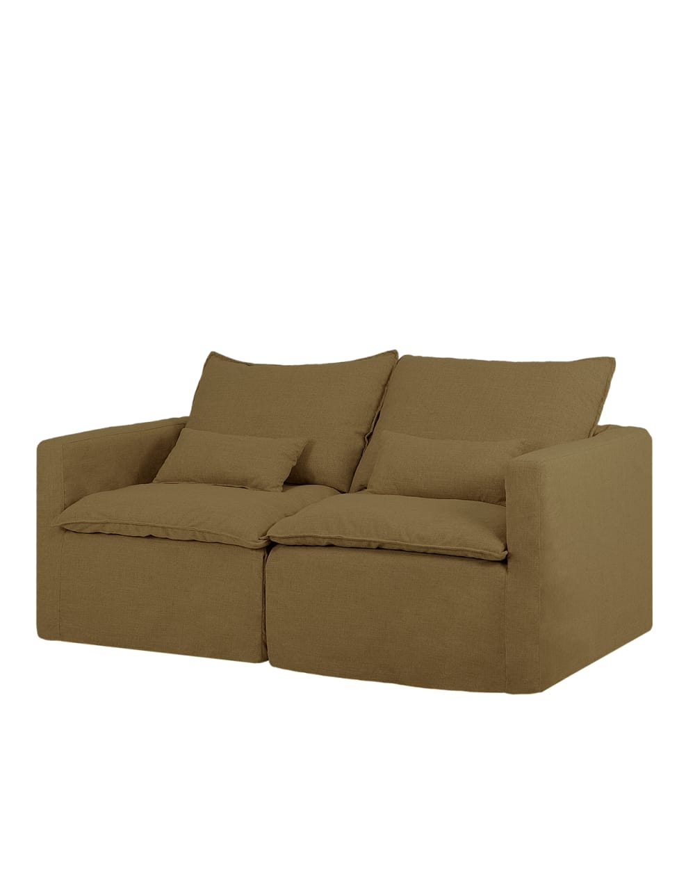 Canapé modulaire droit en coton et lin déhoussable vert 195x97cm