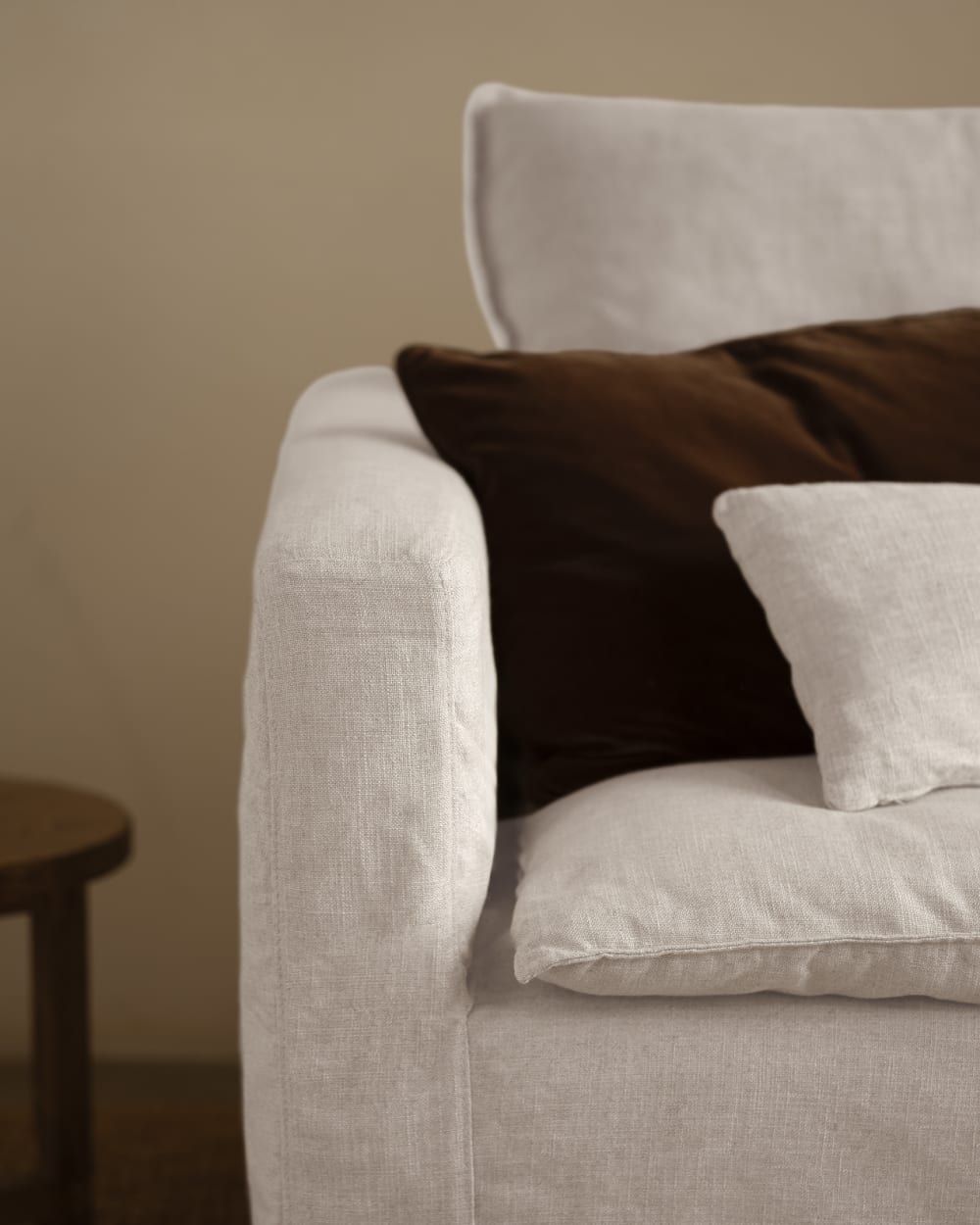 Module en coton et lin accoudoir droit déhoussable blanc 97x97cm