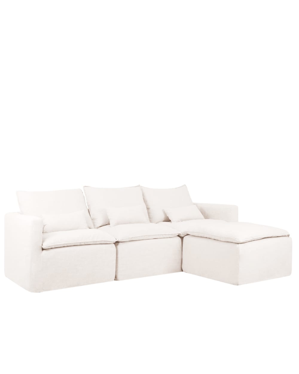 Canapé modulaire chaise longue droite déhoussable blanc 280x185cm