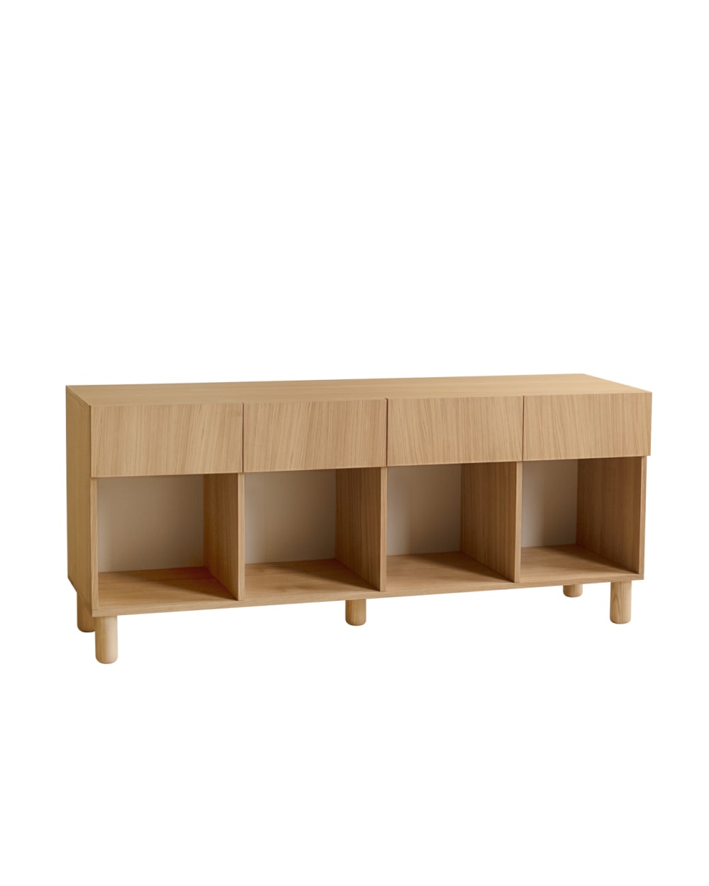 Buffet 4 tiroirs bois de placage chêne naturel 176x40cm