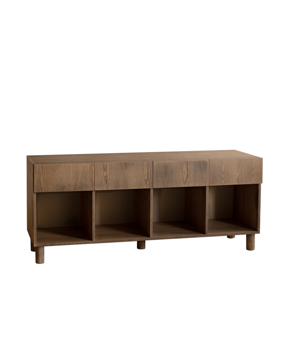 Buffet 4 tiroirs bois placage frêne naturel teinte noisette 176x40cm