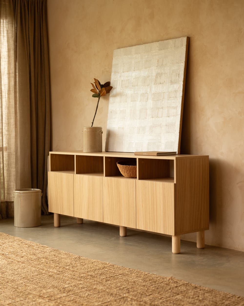 Buffet 4 portes bois de placage chêne naturel 176x40cm