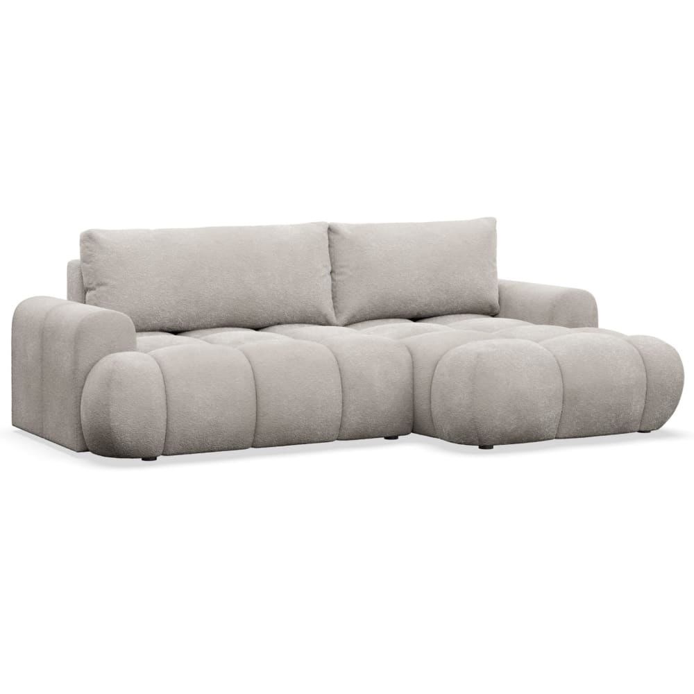 Canapé d'angle convertible en bouclette beige grisé côté droit