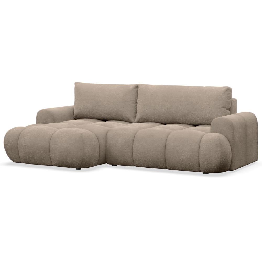 Canapé d'angle convertible en peluche beige foncé côté gauche