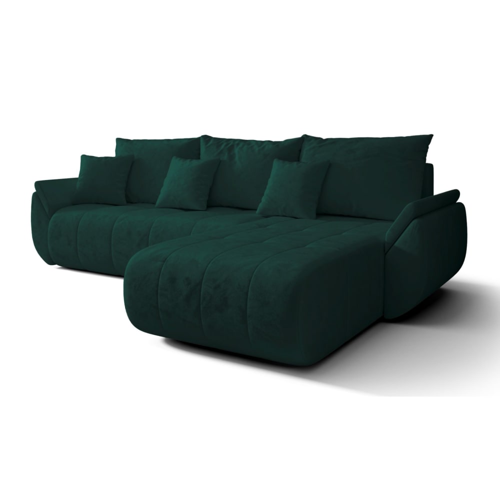 Canapé d'angle convertible, droite, en velours, vert