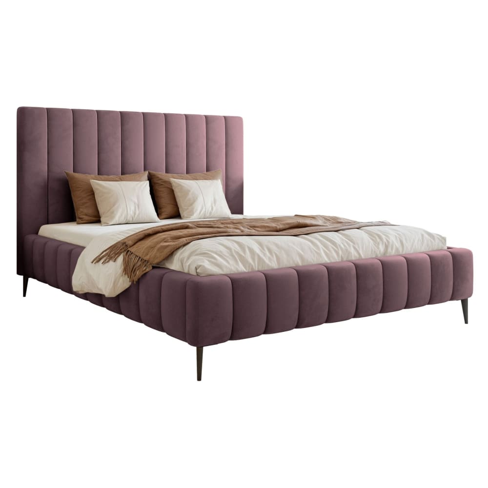 Lit rembourré 180x 200 pieds en métal, velours, violet