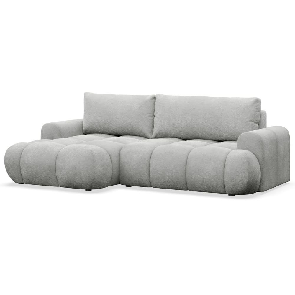 Canapé d'angle convertible en bouclette gris clair côté gauche