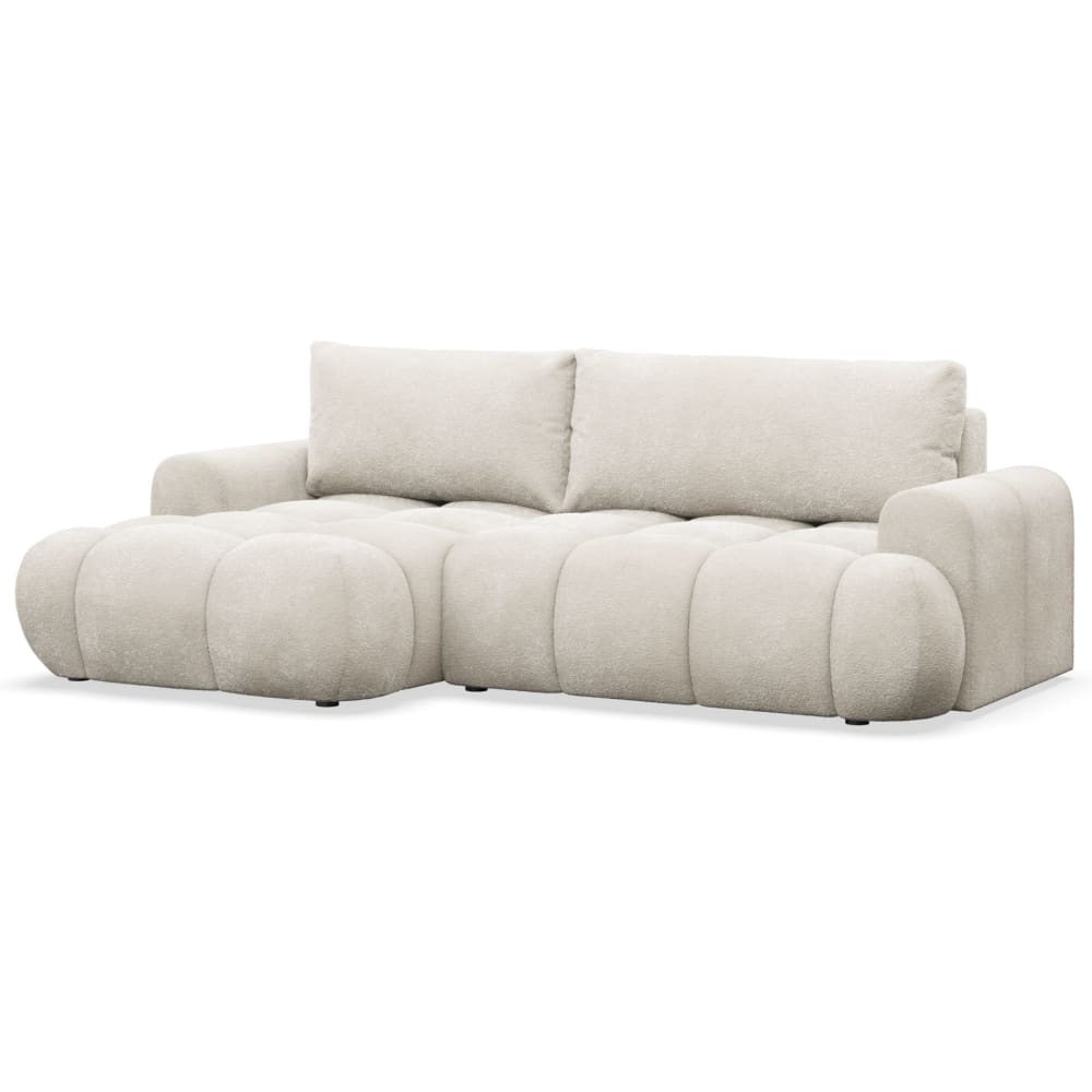 Canapé d'angle convertible en peluche crème côté gauche