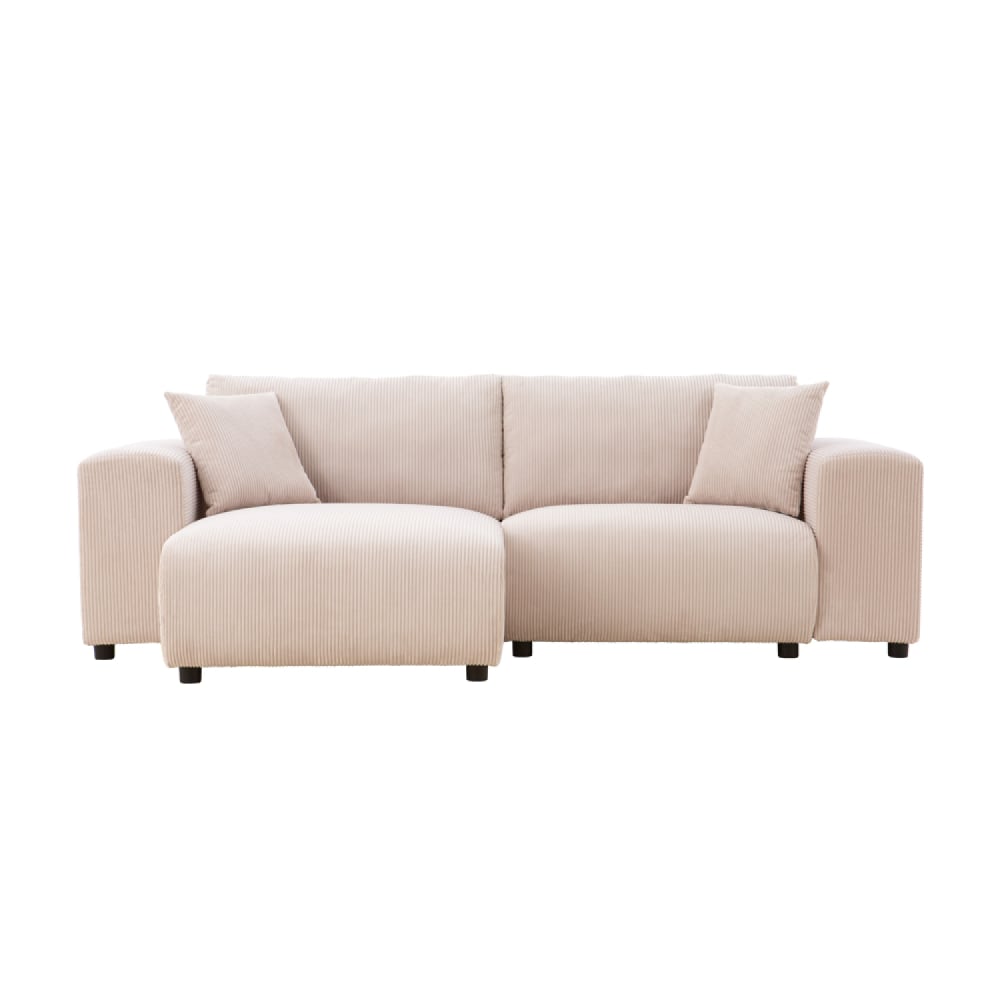 Canapé d'angle modulable 3 places en velours côtelé beige