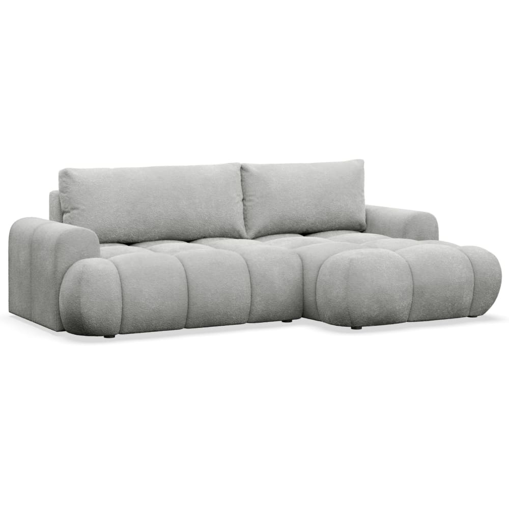 Canapé d'angle convertible en bouclette gris clair côté droit