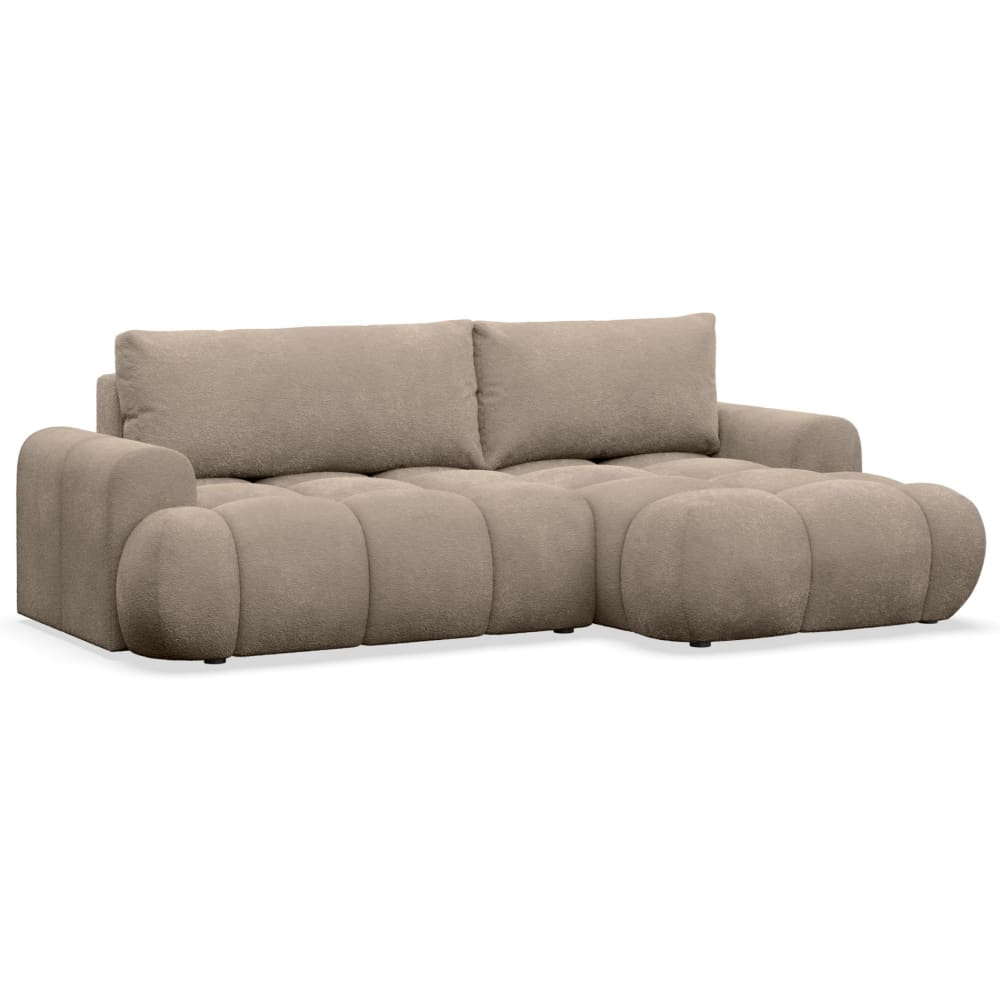 Canapé d'angle convertible en peluche beige foncé côté droit