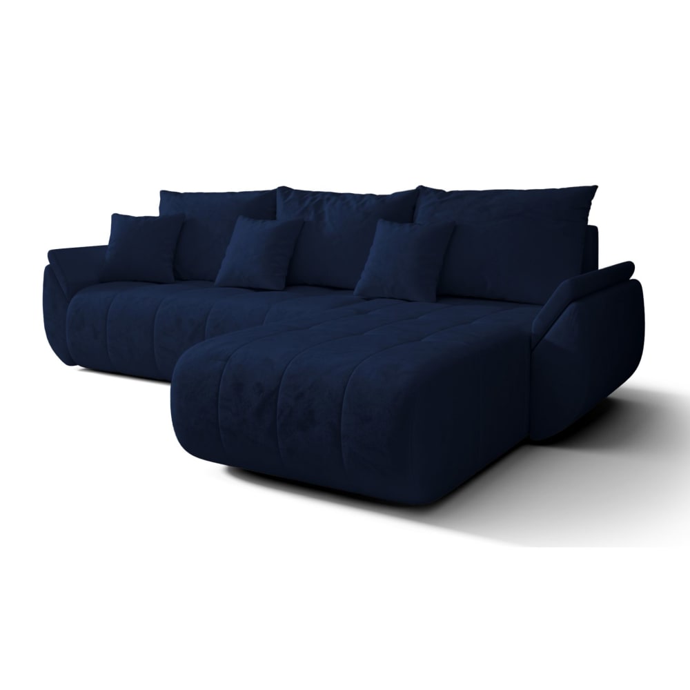 Canapé d'angle convertible, droite, en velours, bleu marine