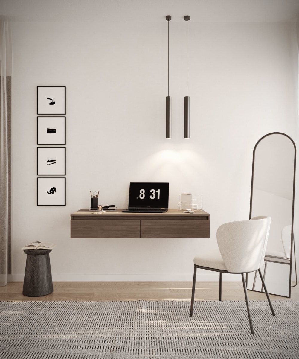 Bureau / coiffeuse murale, aspect noyer, 120 cm