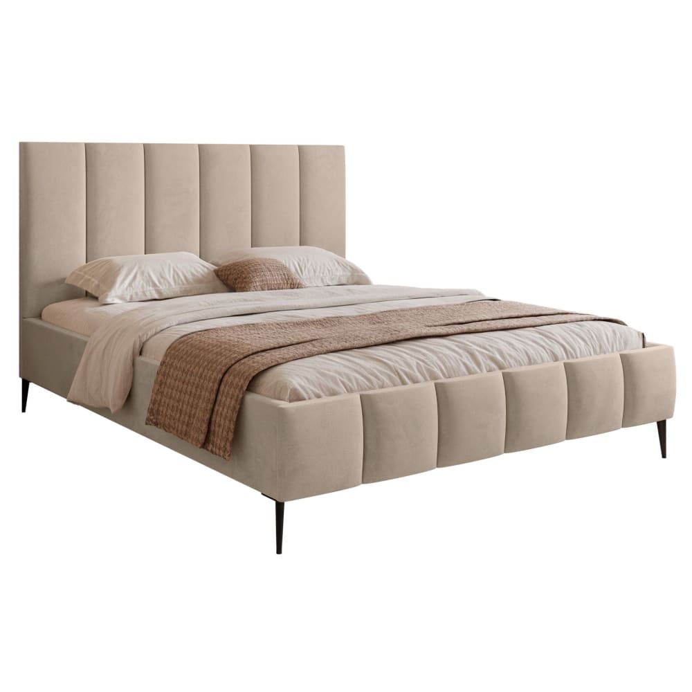 Lit rembourré 160x200 avec coffre, pieds en métal, beige