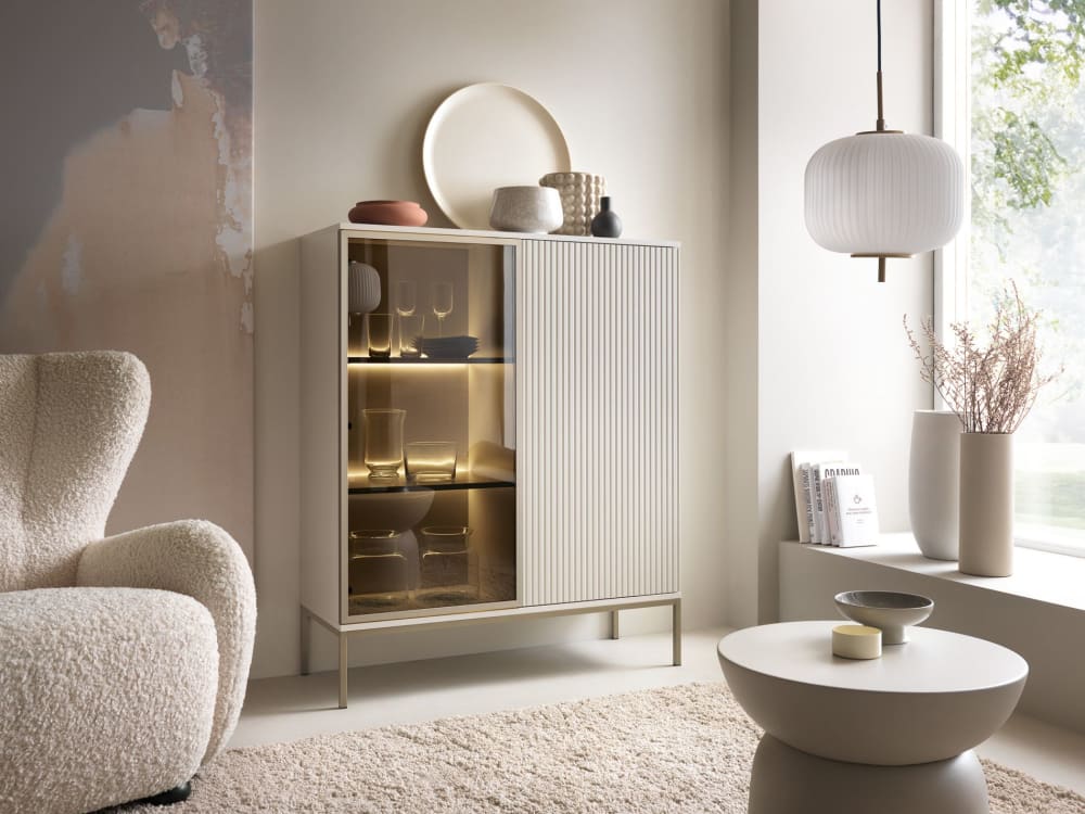 Vitrine 2 portes grège 154 cm
