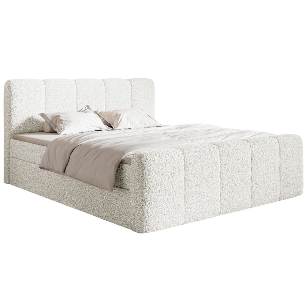 Lit continental 200x200 avec surmatelas, en bouclette crème