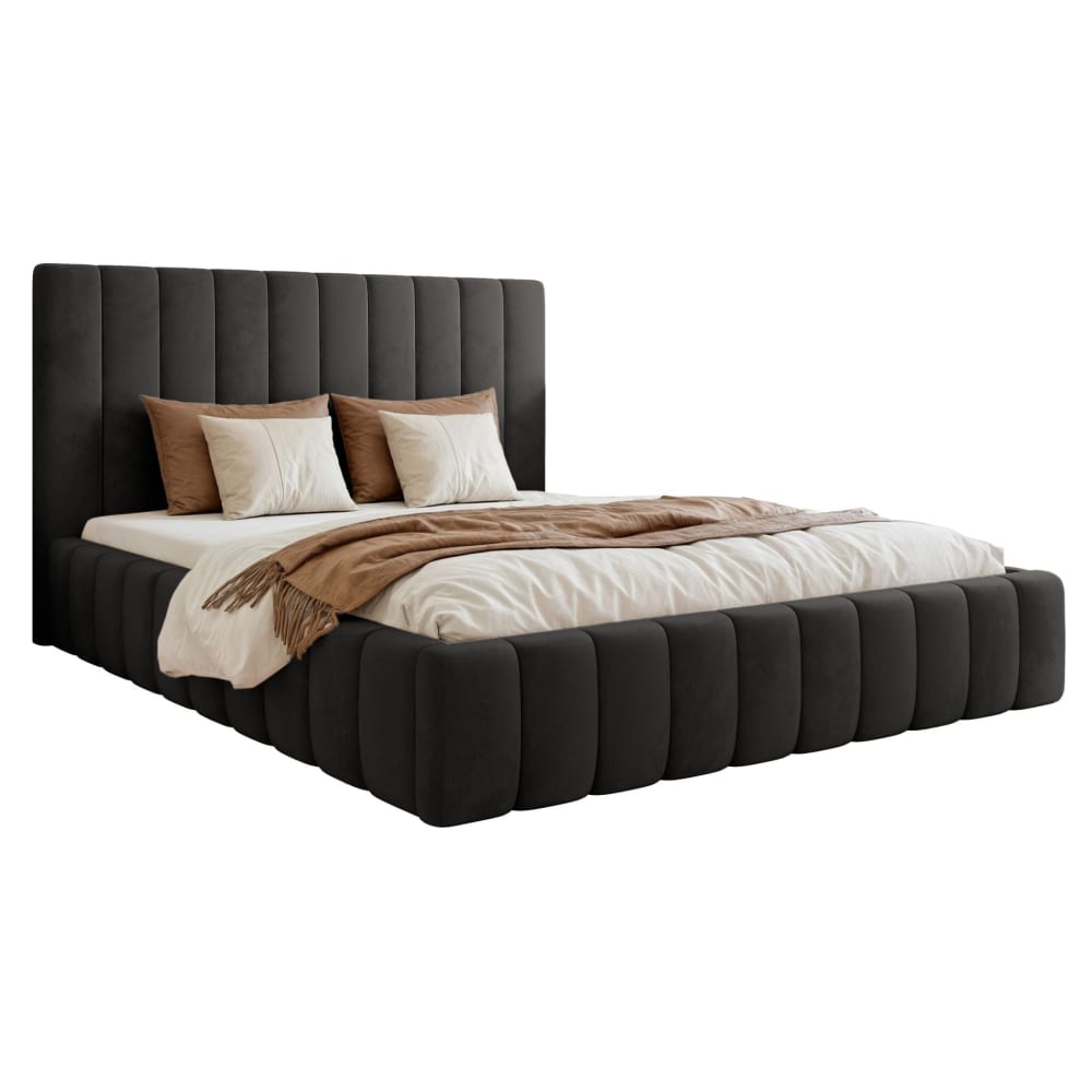 Selsey Polsterbett 160x200 mit Bettkasten, Velours, dunkelgrau style modern - Stoff