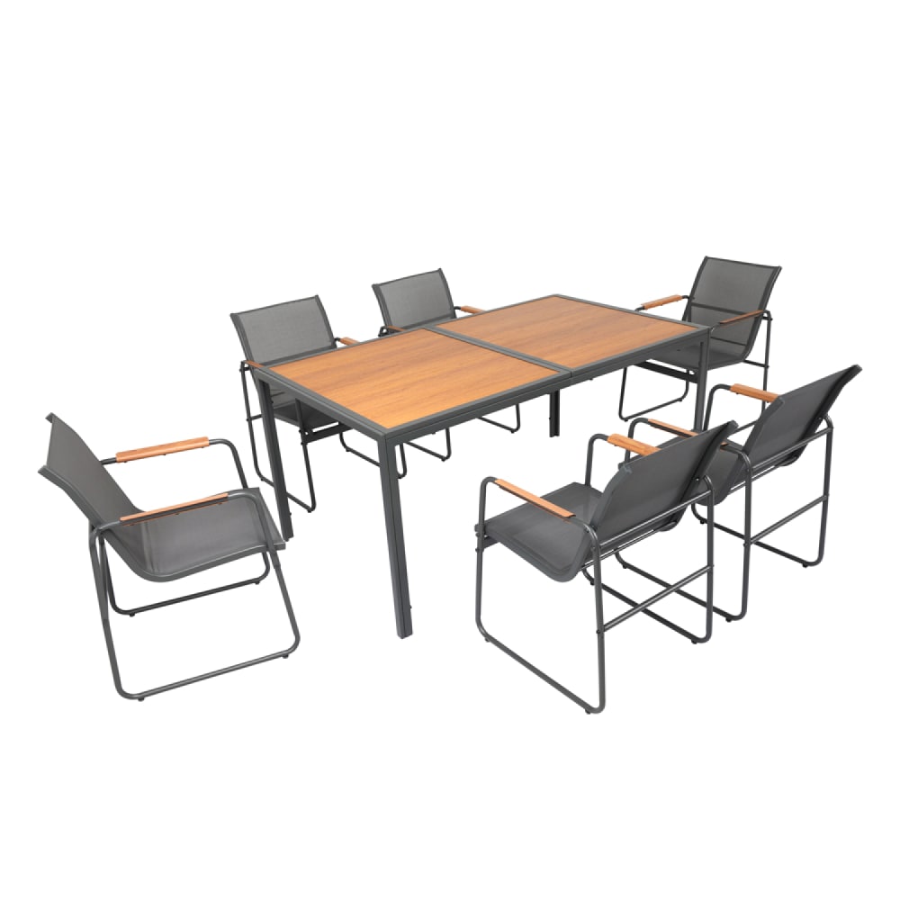 Salon de jardin 6 places anthracite et bois