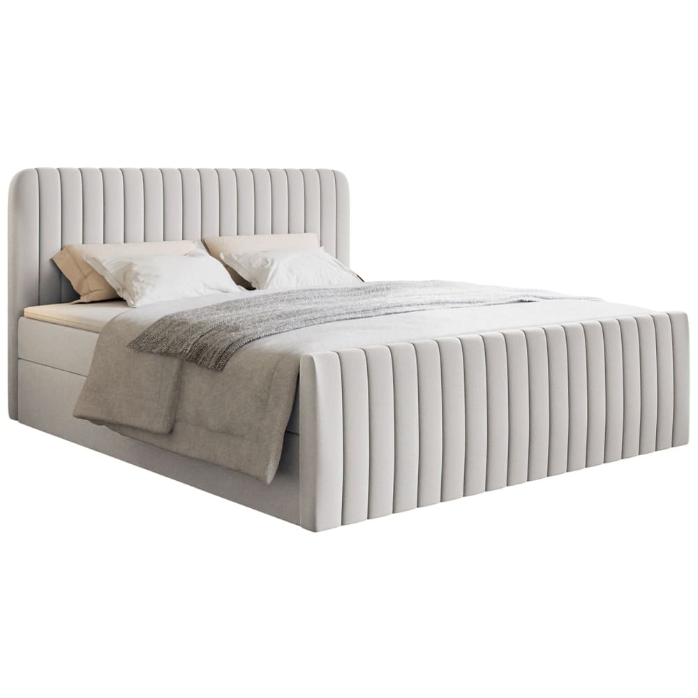 Lit continental 200x200 avec surmatelas, en tissu chenille, gris clair