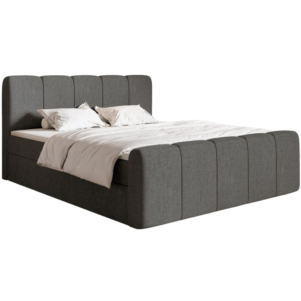 Lit continental 200x200 avec surmatelas, en tissu chenille gris foncé