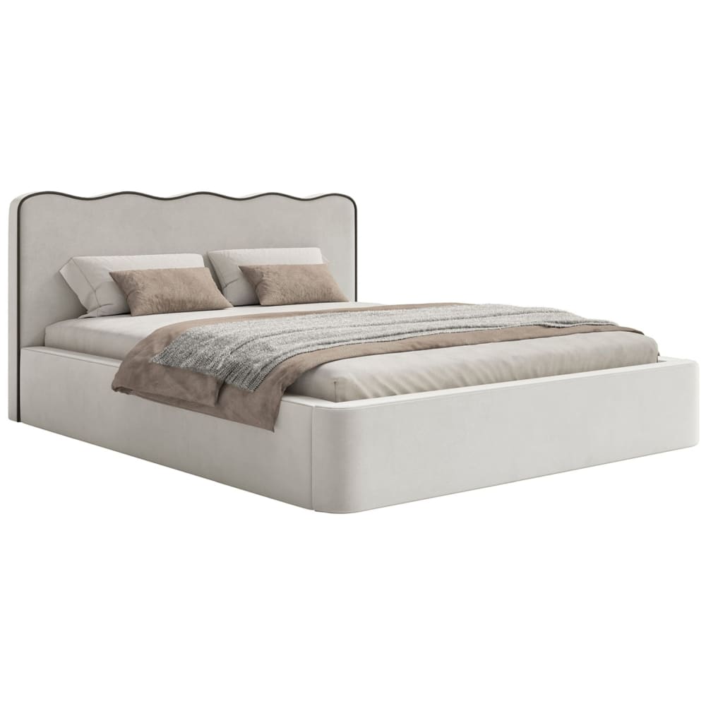Lit rembourré 160x200 avec coffre velours beige clair