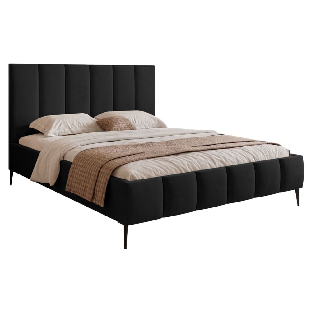 Lit rembourré 160x200 avec coffre, pieds en métal, noir