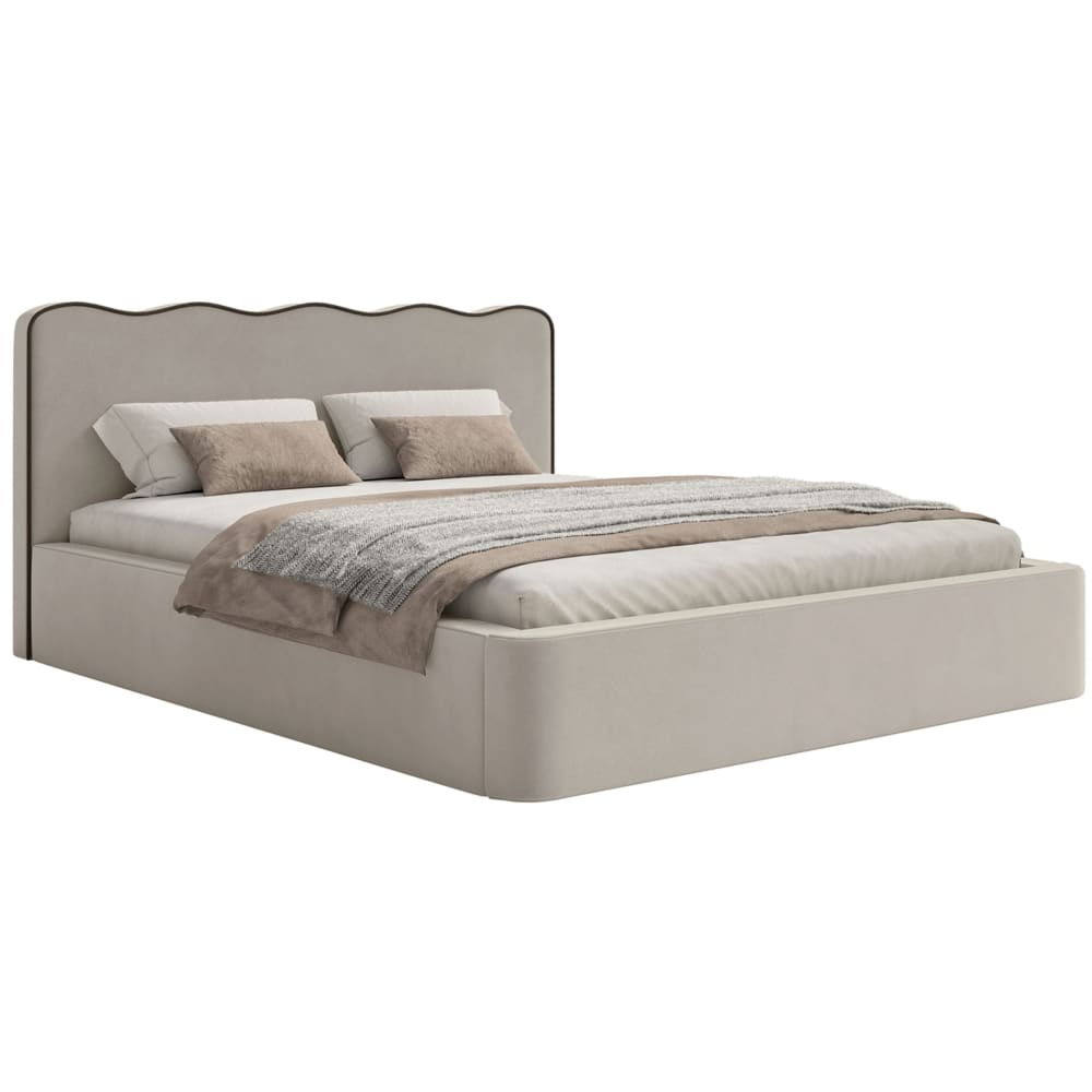 Lit rembourré 140x200 en velours beige
