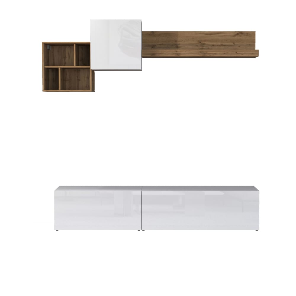 Ensemble meuble tv 180/260 cm effet bois blanc brillant et chêne