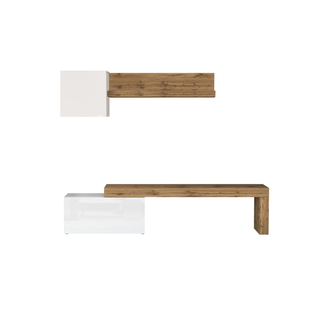 Ensemble meuble tv 180/260 cm effet bois blanc brillant et chêne