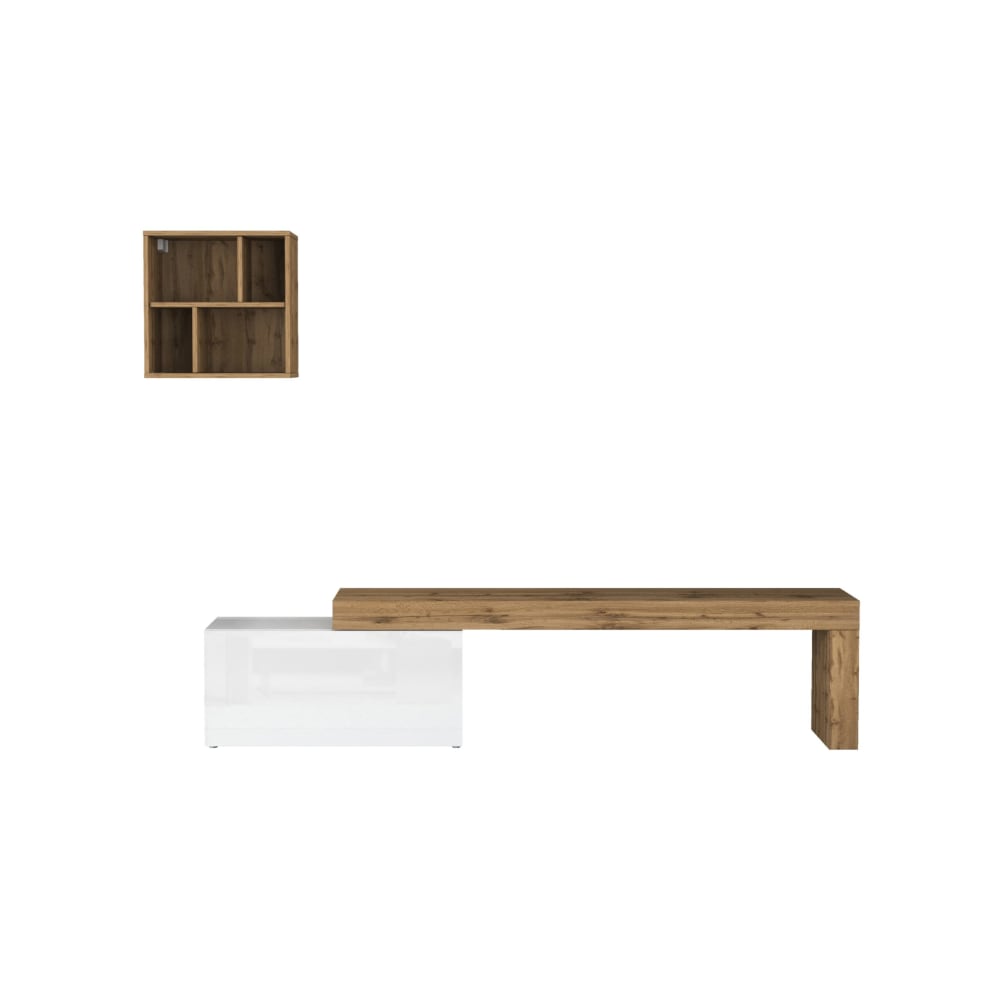Ensemble meuble tv 180/260 cm effet bois blanc brillant et chêne