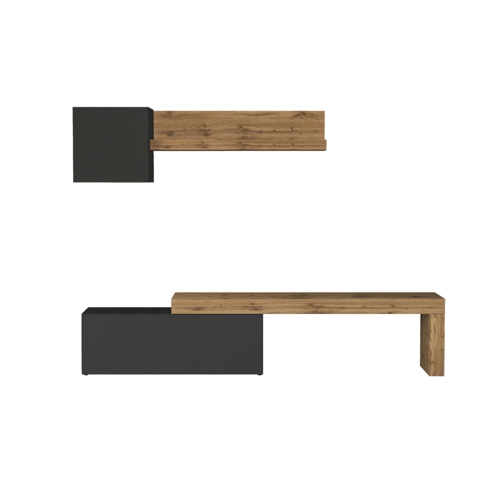 Ensemble meuble tv 180/290 cm effet bois anthracite mat et chêne