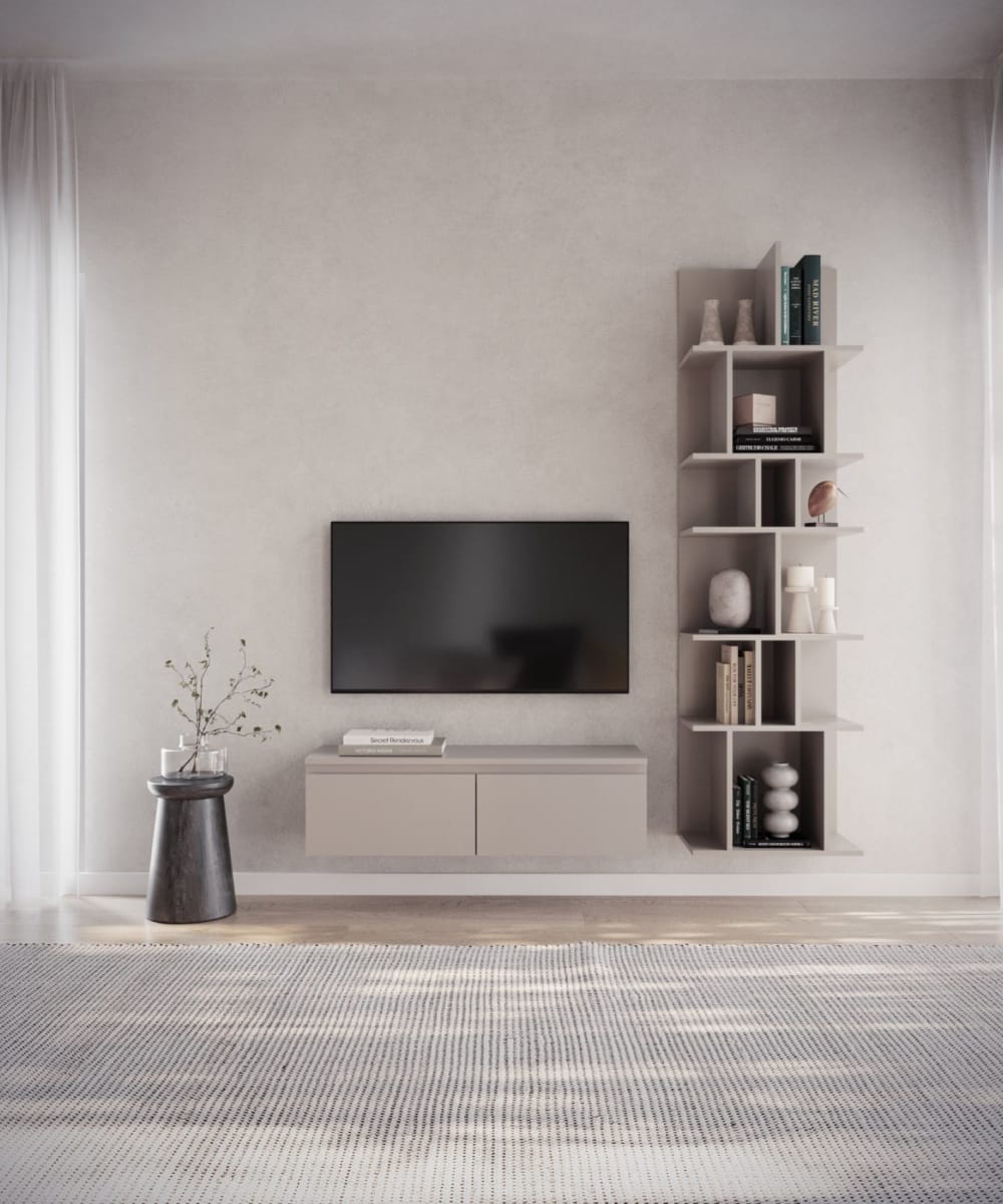 Meuble TV suspendu, grège, 100 cm