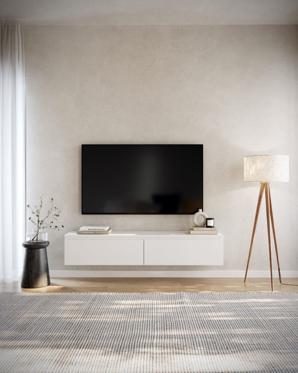 Meuble TV suspendu, blanc, 150 cm